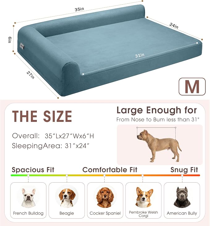Gel Memory & High-Density Foam Orthopedic Dog Bed 35x27x6 Medium | | Double Waterproof Cover | Machine Washable | Non-Slip Base | Fur-Resistant Tech Fabric
