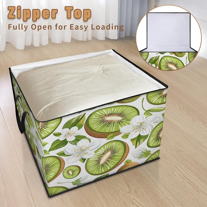 Kiwi Fruit Large Storage Bags, Fabric Bed Storage Containers, Foldable Closet Organizers for Blanket, Clothing, Comforter, Bedding, Fresh Kiwi Fruit