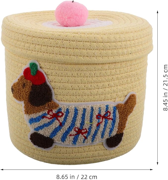Milisten Cute Dog Shaped Car Storage Basket with Dustproof Lid, Large Capacity Woven Cotton Rope Organizer for Pet and Items, for Car Interior Use