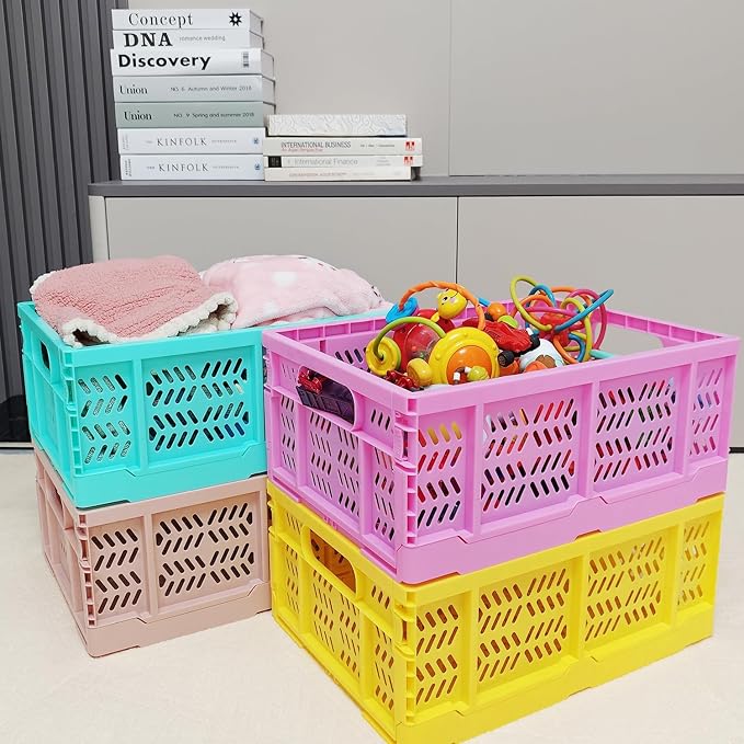 4 Pack 20L Large Closet Storage Baskets Bins for Shelves | Foldable Closet Organizers and Storage with Handles Home Organization | Plastic Collapsible Baskets for Organizing Clothes