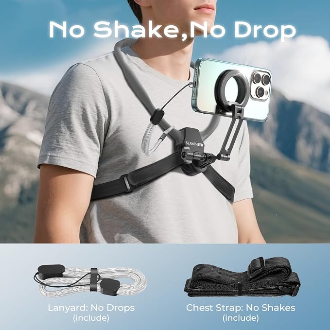 【2026 Extended Long】Magnetic Neck Mount for Phones,Neck Phone Holder | 27.6"Hands Free Pov Phone Holder Chest Mount for iPhone17–12 & Android,Go Pro DJI,Comfortable&Nature Shooting