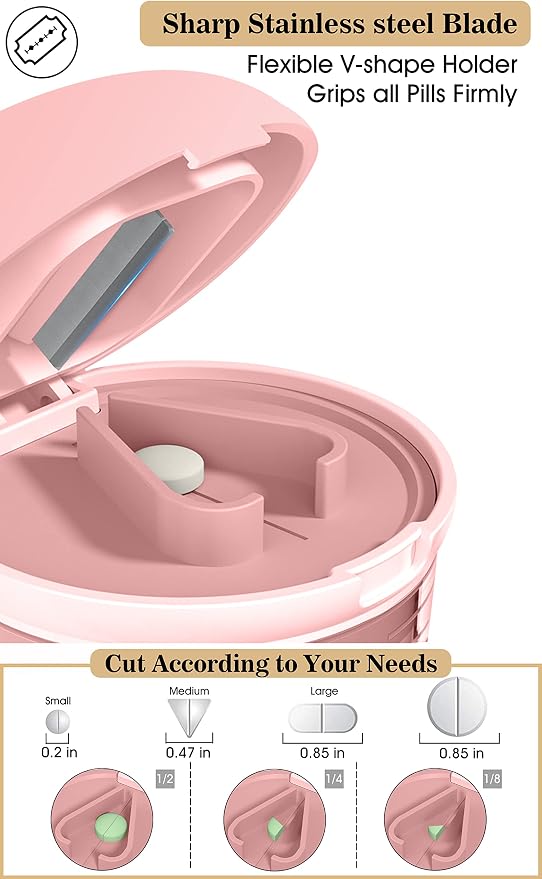 Pill Cutter Crusher Splitter: 3-in-1 Portable Pill Case Pink