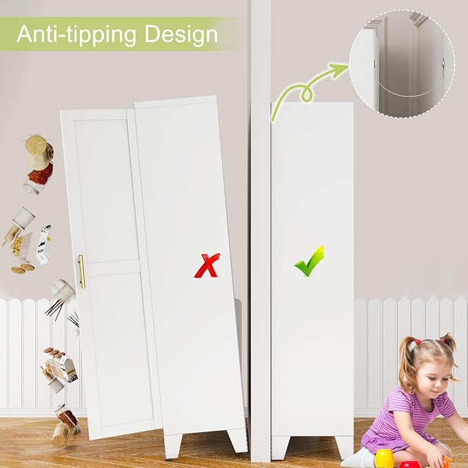 GAIOUS Metal Pantry Cabinet, Kitchen Pantry Storage Cabinets with 2 Door | and 3 Adjustable Shelves, White Kitchen Pantry Cabinet, Freestanding Cupboard for Dining Room Living Room Bathroom