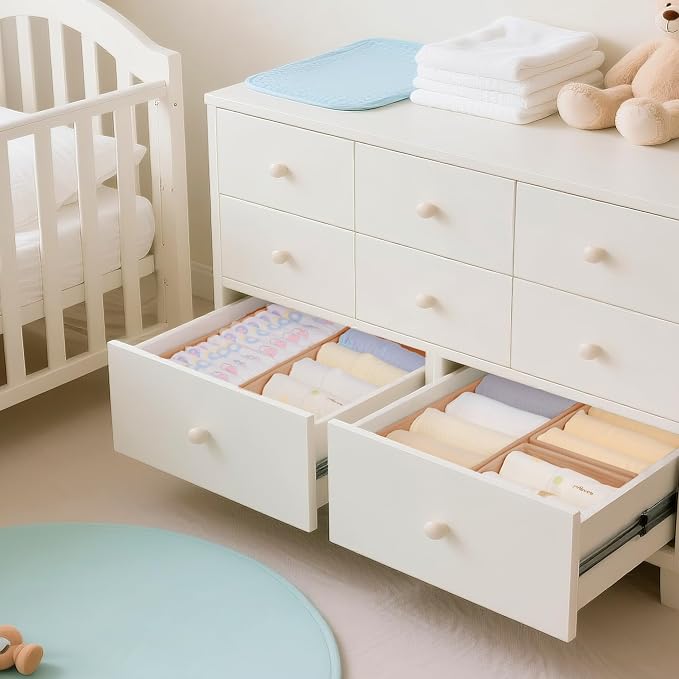 Drawer Organizer Clothes, 10 Pack Dresser Organizer for Baby Clothes, Underwear, Sock- Foldable Closet Organization and Storage Dividers Bins for Nursery, Bedroom (Brown)
