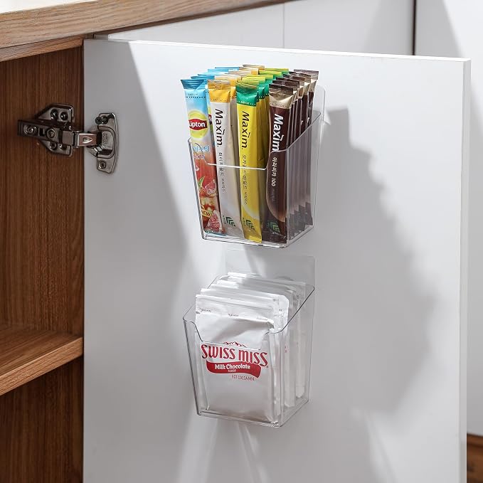 Clear Cabinet Door Organizer Bathroom, 4 Pack Hanging Makeup Storage Brush Holder, Adhesive Storage Bin Versatile Vertical Wall Mount Caddy for Pantry Office Kids' Room Small Items Organization