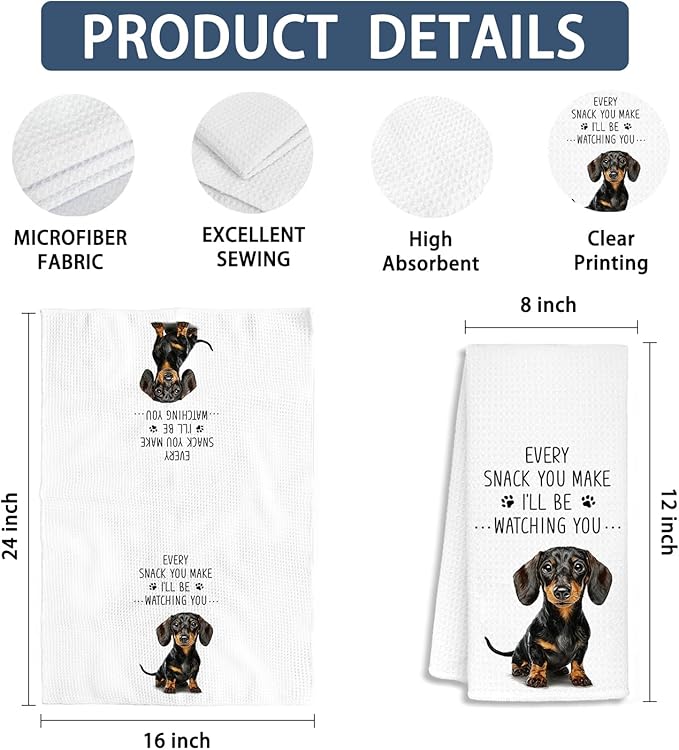 Chef Dachshund Kitchen Towels Set of 2, Dog Mom Gifts for Women Dachshund Hand Towels, Gifts for Dachshund Lovers, 16x24 Inch