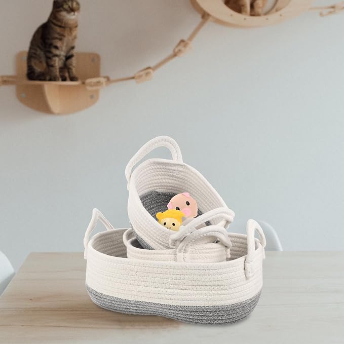 3pcs Woven Cotton Rope Storage Basket Set, Multipurpose Dog Organizer Containers for Pet Supplies, Sturdy Wicker Bins for Home and Nursery Storage