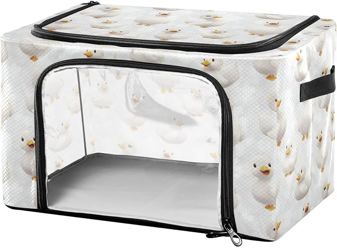 Cute Pet Ducks Under Bed Storage Containers Clear Window Collapsible Closet Storage Boxes with Lids Dual Zipper Bookshelf