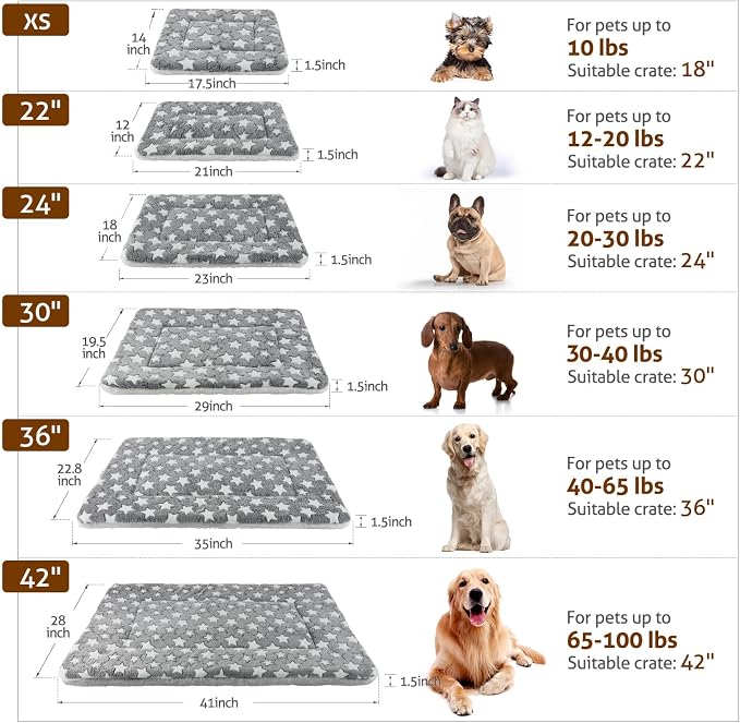 Mora Pets Dog Crate Pad Bed Ultra Soft Pet Mat Star Print Grey 35 x 23 Inch | Washable Crate Mat for Small Medium Large Dogs, Reversible Fleece Dog Crate Kennel Mat Flat Cat Bed Liner