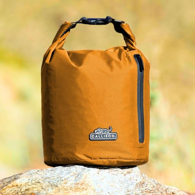 Callieco Dog Food Travel Bag w/ 1 Cup Scoop and Zipper Side Pocket | Waterproof Kibble Storage Container for Home, Road Trips, Camping, Boarding and More (Orange, 32 Cups)