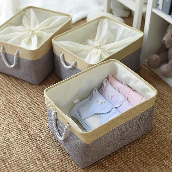 Storage Baskets for Organizing, Extra Large-3Pack, 17.7L×13.8W×9.8H inch Large Sturdy Storage Bins, Decorative Storage Baskets for Shelves Closet Nursery (Gold&Grey)