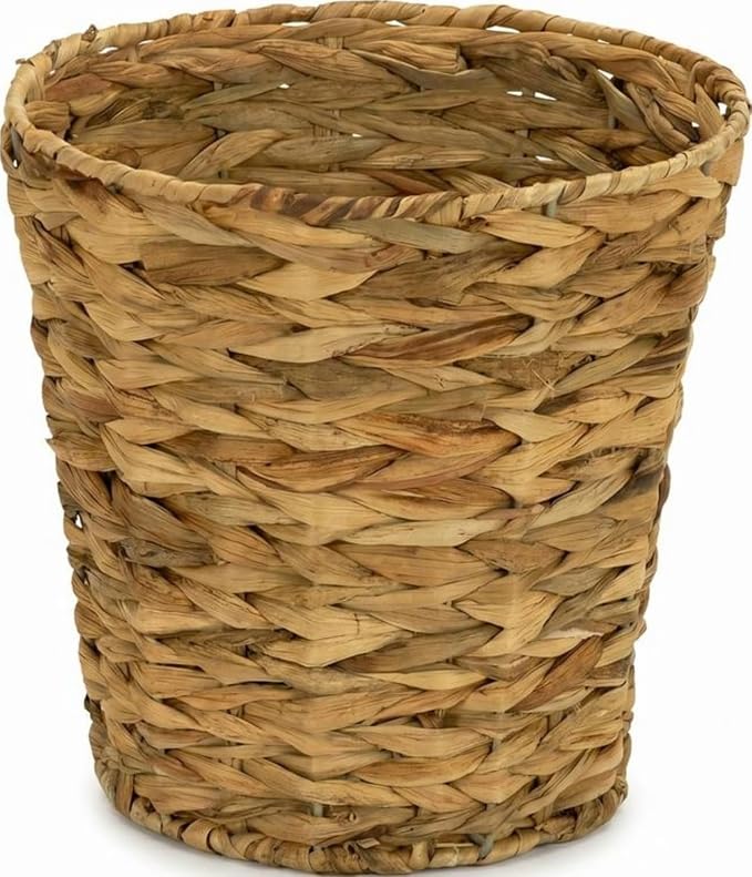 Household Essentials Wicker Waste Basket, Woven Leaf Basket with Wire Frame, Trash Bin or Storage Basket for Bedroom, Bathroom, Office and More