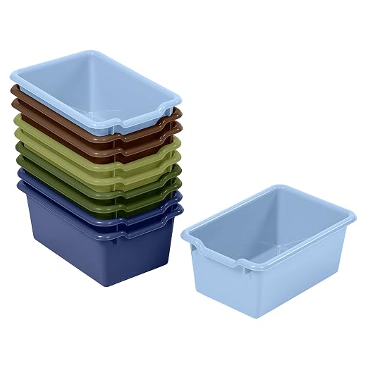 ECR4Kids Scoop Front Storage Bins, Multipurpose Organization, Earthtone, 10-Piece | Durable plastic, GREENGUARD Gold Certified, 1.2 gallon capacity, lightweight & nestable, built-in handle, classroom/home use