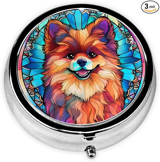 Pomeranian Dog Small Box for Pill,3 Compartment Pill Case Travel Medicine,Portable Pocket or Purse Pill Organizer Container Holder Hold Vitamins, Medication, Fish Oil Supplements