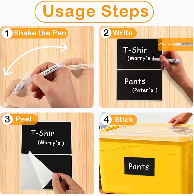 4x6 Inch Removable Storage Bin Labels 100 Pcs (50 Sheets, 25 Black & 25 White) and 2 Markers, Water Oil Tear Resistant No Residue Matte Labels for Home Organization, Packing & Storage Bins