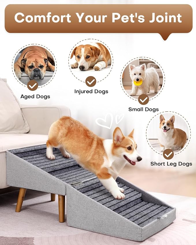 17" H Split Ottoman Dog Ramp for Couch, Foldable Dog Stairs for Small Dogs | Non-Slip,2 in 1 Pet Steps for Medium Large Dogs and Puppy, Wooden Doggie Steps
