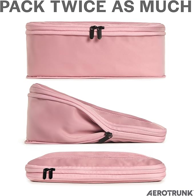 Compression Packing Cubes for Travel - Luggage Organizer Bags - Double Zipper Packing Cubes for Suitcases (12-Pack, Rose)