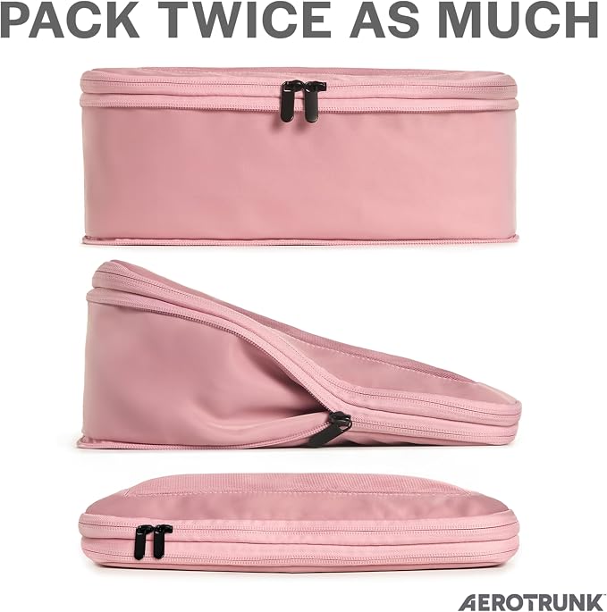 Compression Packing Cubes for Travel, 2-Pack, Pink | Solves overpacking, 2-Piece set fits most carry-ons, 50% Space savings, Compression luggage organizer bags
