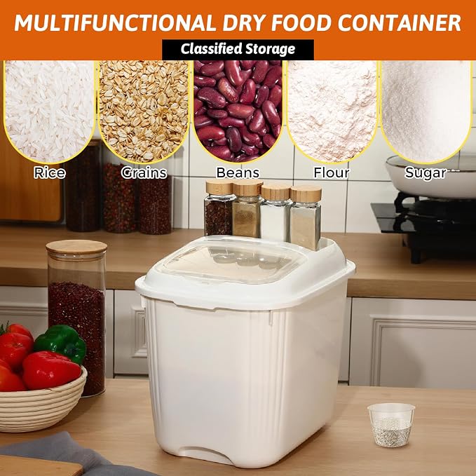 Blushtier 4 Pack Sugar Storage Containers Flour Bin with Wheels Large Pet Dog Food Storage Boxes Measuring Cup Sealed Transparent Flip Lid Portable Household Rice Container Set(30 Lbs)