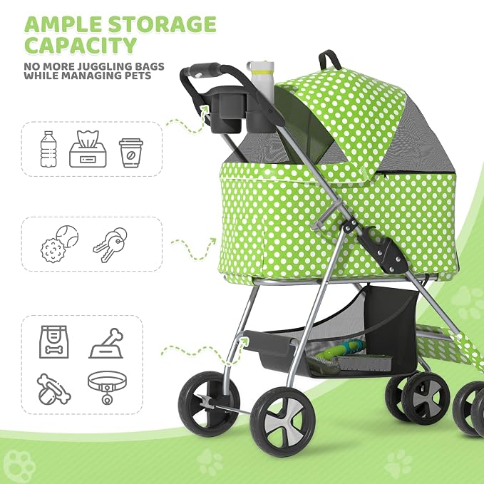 Magshion 3-in-1 Foldable Pet Stroller for Small to Medium Dogs and Cats | Dog Travel Jogger with Detachable Carrier, Cup Holder & Storage Basket, For Small/Medium Dogs & Cats Up to 33 lbs