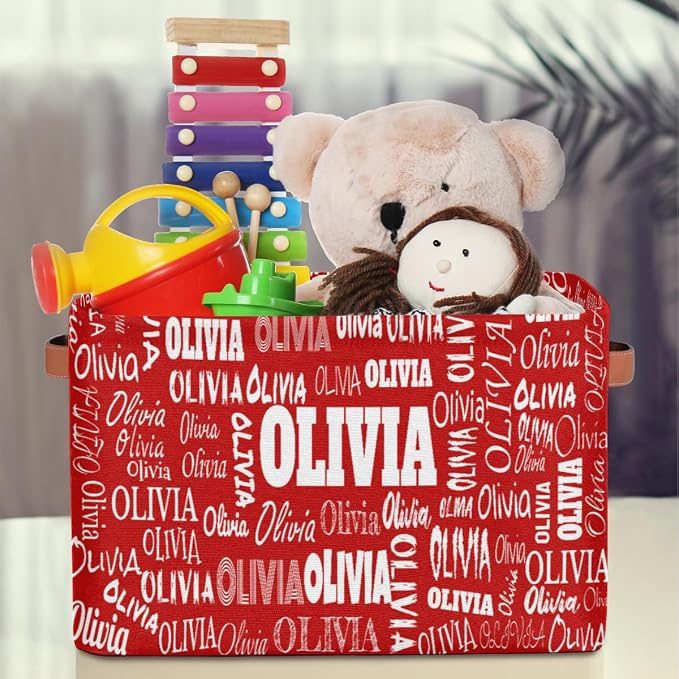 Custom Rectangle Storage Basket Perfect for Rooms/Playroom, Red Color | Organizing Boys Girls Pets Toys Closet Shelf Clothes Books