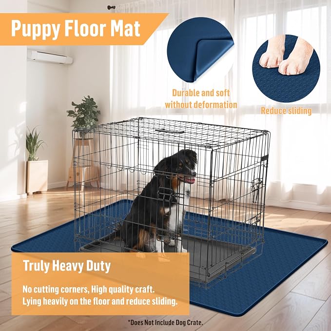 Silicone Dog Bed Mat 51"x 25.6" Crate Mat for Dog Cages, Blue | Extra Large Kennel Mat with Raised Edge, Washable, Leakproof, Waterproof Dog Mat for Crate, Dog Floor Mat to Protect Floors