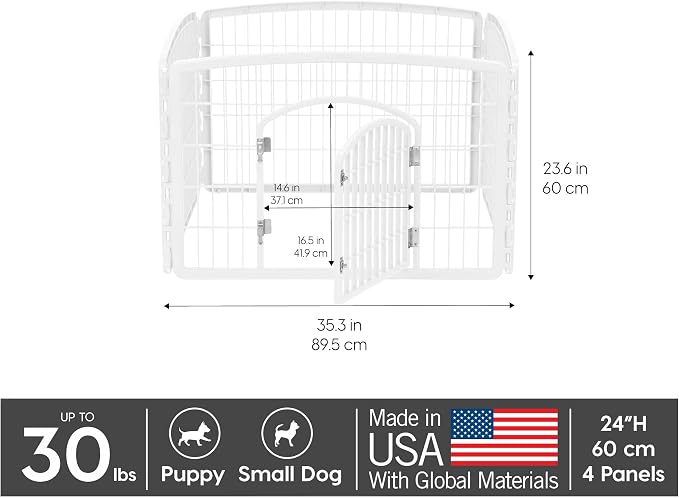 IRIS USA 4-Panel Dog Playpen with Door, Pet Enclosure | Molded Plastic, Puppy Training, Indoor Outdoor, Foldable Design, Heavy Duty, Rust-Free