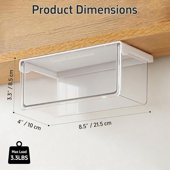 Adhesive Drawer Organizer for Under Medicine Cabinet, Clear | No-Drill, Smooth Pull-Out, 33° Tilted Design, Easy Access, Space Saving Storage, for Bathroom, Kitchen & Vanity