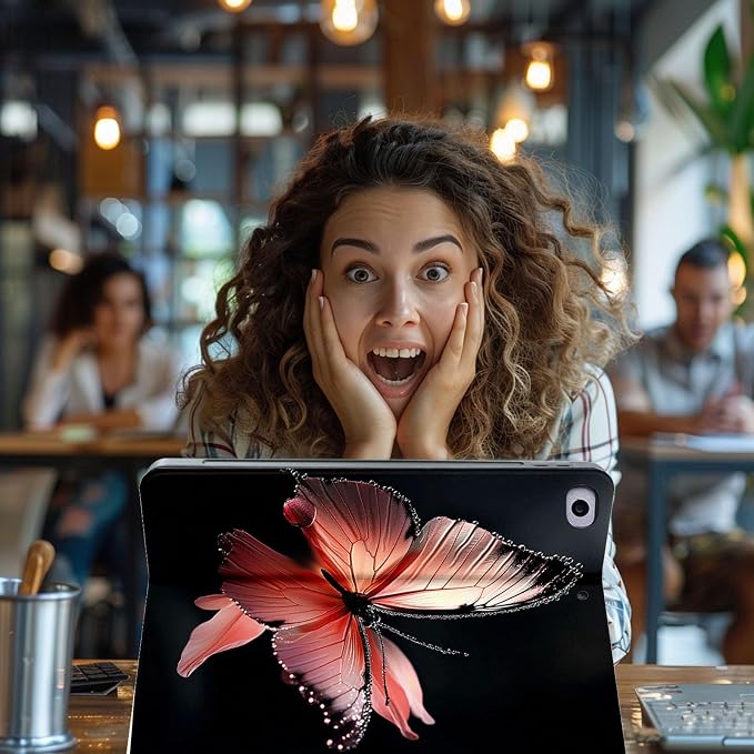 for Microsoft Surface Pro 7 Plus,Surface Pro 7/6/5/4 12.3" Tablet Case,Auto Wake/Sleep,Adjustable Stand Protective Cover - Pink Butterfly