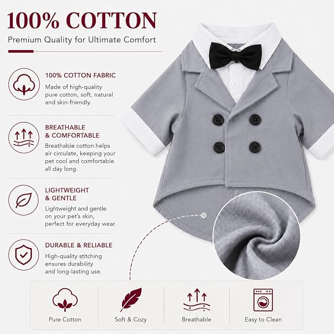 Lovelonglong Pet Costume Dog Suit Formal Tuxedo with Black Bow Tie for Large Dogs Alaska Golden Retriever Gray L-XL+