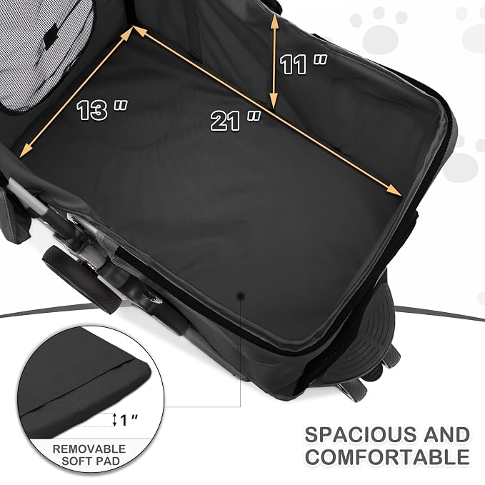 MoNiBloom Pet Stroller for Small/Medium Dogs and Cats up to 33 lbs, Black | Foldable Dog Stroller 3 Wheels Pet Strolling Cart w/ Storage Basket Cup Holder, Breathable and Visible Mesh for All-Season