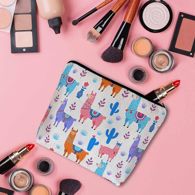 Makeup Bag For Purse Llama, Cartoon Llama Alpaca Cactus Cosmetic Bags For Women With Zipper Travel Toiletry Pouch Makeup Bags Makeup Organizers Purse For Toiletries Cosmetics