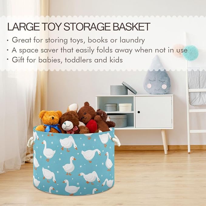 DOMIKING Large Storage Basket for Toys Ducks Blue Stars Storage Bin Box Kids Laundry Hamper for Nursery Laundry Hamper Books Home Decor