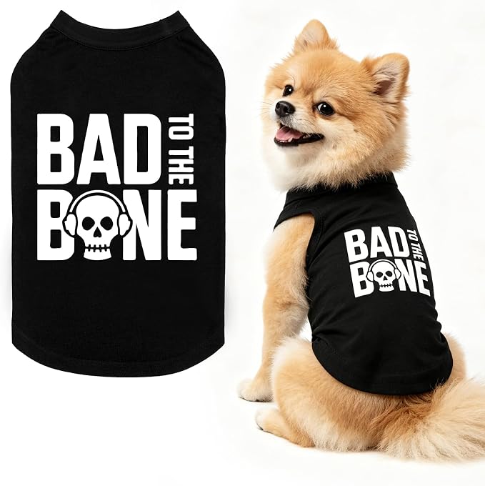 BINGPET Bad to The Bone Dog Shirts,Soft Cotton Puppy Tshirt,Breathable Lightweight Dog Costumes Tank Top Vest,Machine Washable Stretchy Clothes for Small Medium Large Dogs Boy Girl (S)
