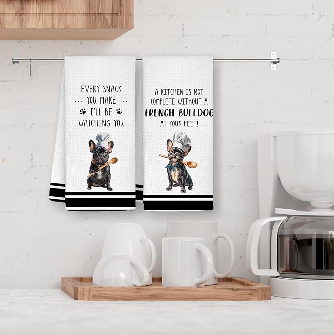 Chef French Bulldog Kitchen Towels Set of 2, Dog Mom Gifts for Women, Gifts for French Bulldog Lovers Dish Towels Dishcloths Tea Towels for Kitchen, Dog Gifts for Women, 16x24 Inch