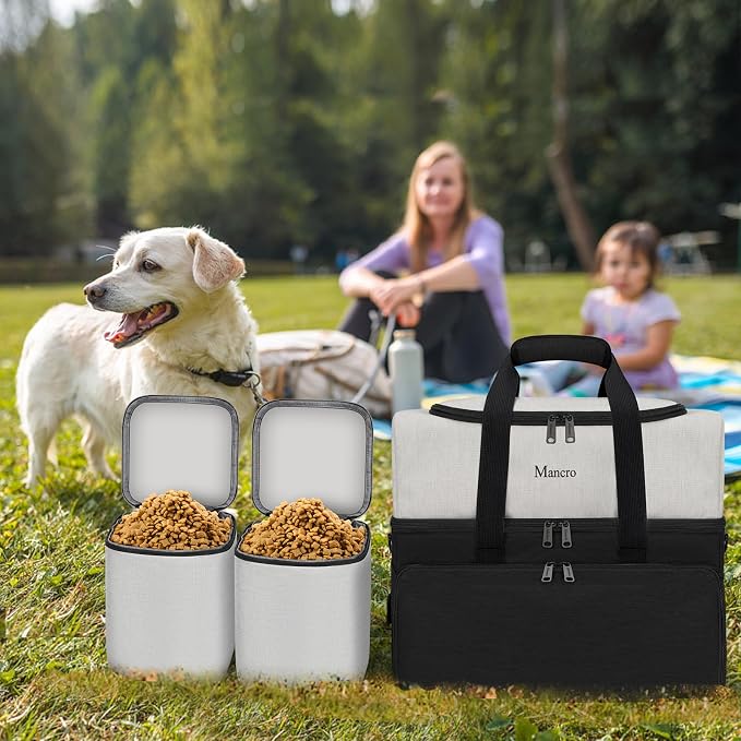 Mancro Dual Layers Dog Travel Bag, Dog Mom Gifts, Road Trip Essentials | Pet Travel Bags with 2 Extra Large Food Containers, 2 Collapsible Dog Bowls, Multi-Pockets Tote Organizer for Pet Supplies