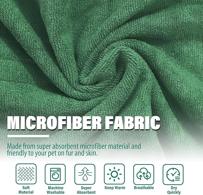 Dog Drying Coat - Fast Drying Dog Towel Robe - Microfiber Super Absorbent Pet Bathrobe, Adjustable Collar & Belly Strap Coat Pet Bath Robe Towel (XX-Large, Green)