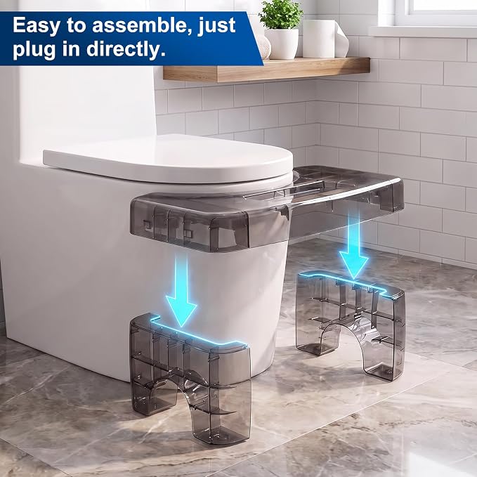 Folding Black Toilet Stool Squat Adult Bathroom Step Stool with Storage | Acrylic, Shatterproof & Heavy Duty, Built-in Phone Storage Slot, Bathroom & Toilet, Adults & Elderly