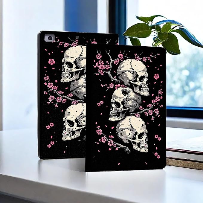for Microsoft Surface Pro 11/10/9-13" 2024/2022 Tablet Case,Auto Wake/Sleep,Adjustable Stand Protective Cover - Skull Cherry Blossom