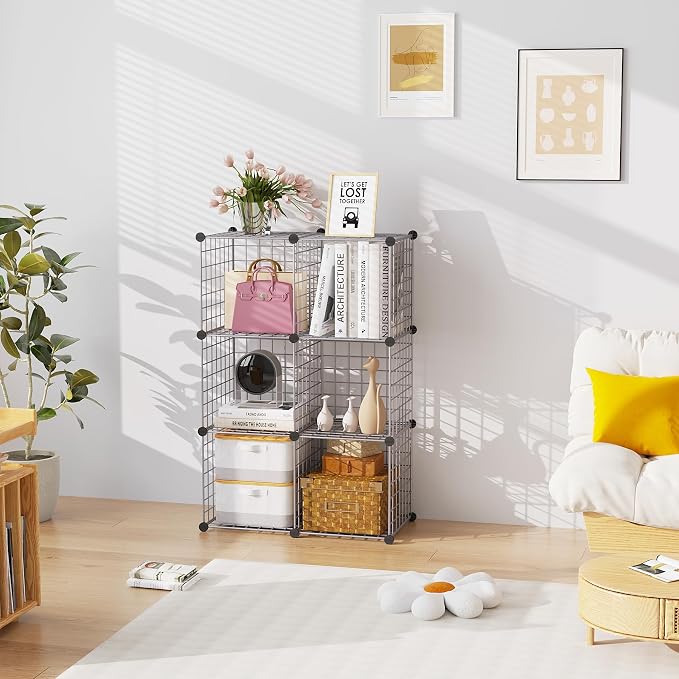 C&AHOME Wire Cube Storage, 6 - Cube Organizer Metal C Grids, Silver Gray | Modular Shelves Units, Closet Organizer, Storage Bins Shelving, Ideal for Home, Office, Living Room