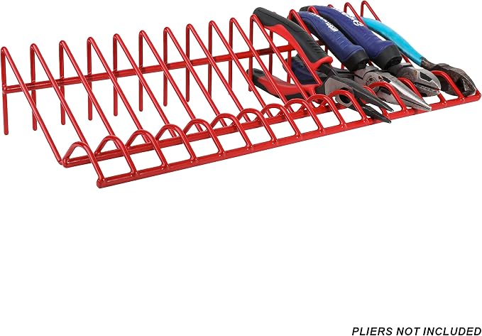 ARES 62003 Red 16-Slot Plier Rack - Tool Drawer Organizer | 3/4-In Slots Fit Most Pliers; PVC Coating Prevents Slippage