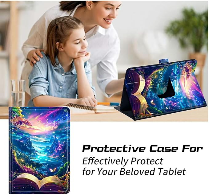 Universal Tablet Case for T-Mobile Revvl Tab 2 10.1" 2025/Revvl Tab 5G 10.36" 2023, 360 Degree Rotating Kickstand Protective Stand PU Leather Shell Cover for 9"-10.5", Book Mountains