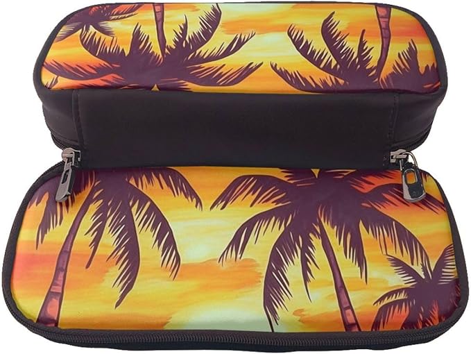 Leather Pencil Case Organizer Big Capacity Pencil Pouch Storage Bag With Compartments Cute Pencil Bag Sunset Palm Tree Pen Box Portable Cosmetic Makeup Bag Organizer