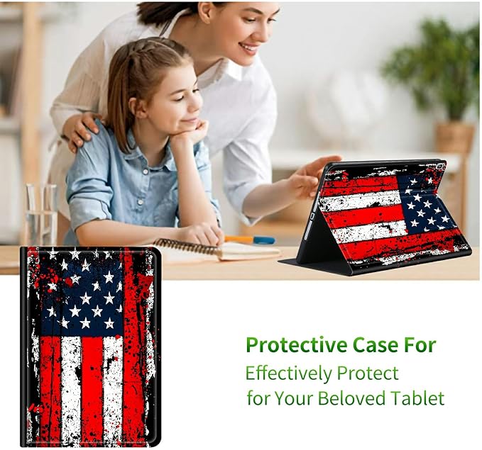 Case for Samsung Galaxy Tab A7 10.4" 2022/2020 (T503/T509/T500/T505/T507) | Slim Leather Smart Cover with Multi-Angle Anti-Slip Stand [Auto Wake/Sleep] Shell for Women Men, Vintage Black Flag