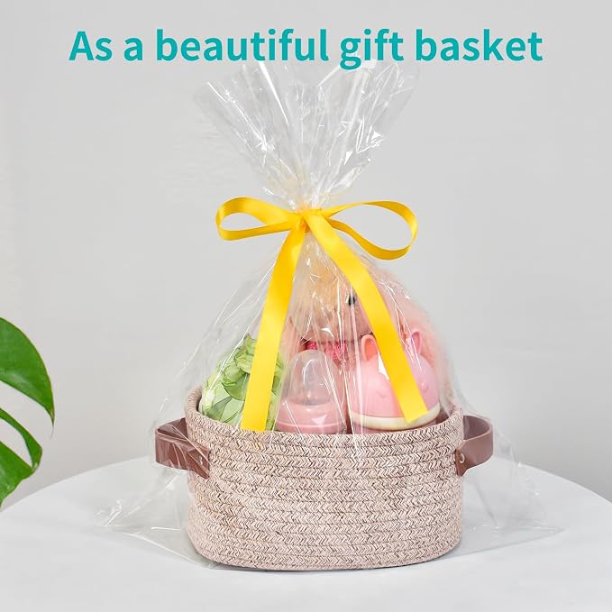 ABenkle Small Storage Basket, Mini Baskets with Handle, Cute Cotton Woven Baskets for Shelves, Boho Decorative Toy Storage Bin for Nursery, Spa, Empty Gift Basket - XS, Mixed Brown