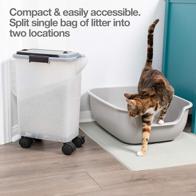 PetFusion BetterBin Portable Litter Storage Container (16.5 x 11.7 x 19) | Holds up to 25 lbs/10 Gallons, Great for Dry Dog and Cat Food | Adjustable Spout, Back & Top Handles, Heavy Duty Wheels
