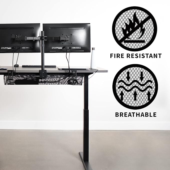 VIVO No Drill Clamp-on 36 inch Mesh Net Under Desk Cable Management Wire Organizer, Adjustable Home Office Standing Desk Cord Storage Sleeve, Black, DESK-AC36MH (Pack of 10)