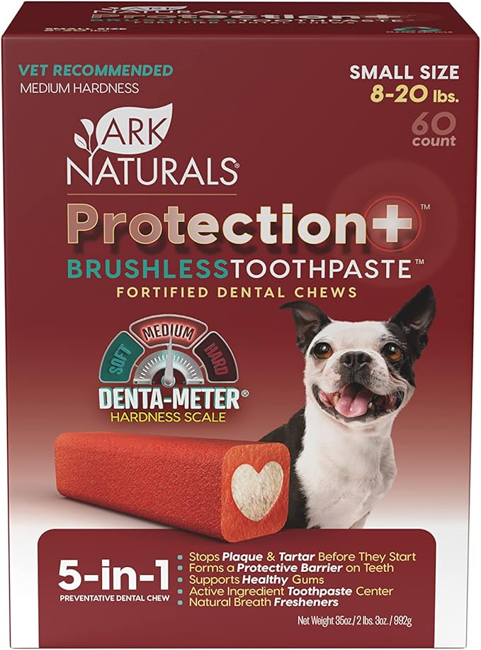 Ark Naturals Protection+ Brushless Toothpaste – Small Breeds, 35oz Bag – Dog Dental Chew with Toothpaste Center – Prevent Plaque & Tartar and Freshen Breath with Dental Chews for Dogs