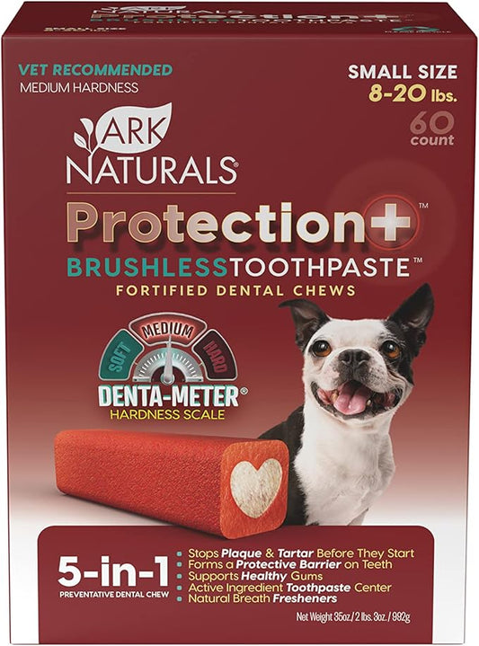 Ark Naturals Protection+ Brushless Toothpaste – Small Breeds, 35oz Bag – Dog Dental Chew with Toothpaste Center – Prevent Plaque & Tartar and Freshen Breath with Dental Chews for Dogs
