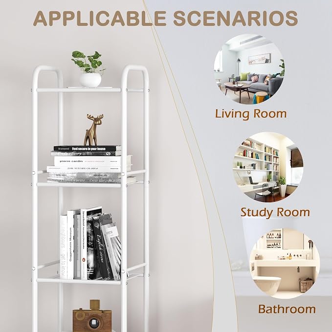 JSB 5 Tier Narrow Bathroom Shelving Unit, Kitchen Storage Rack Organizer Metal Corner Shelf for Living Room Laundry Pantry (Matte White, 5 Tier)
